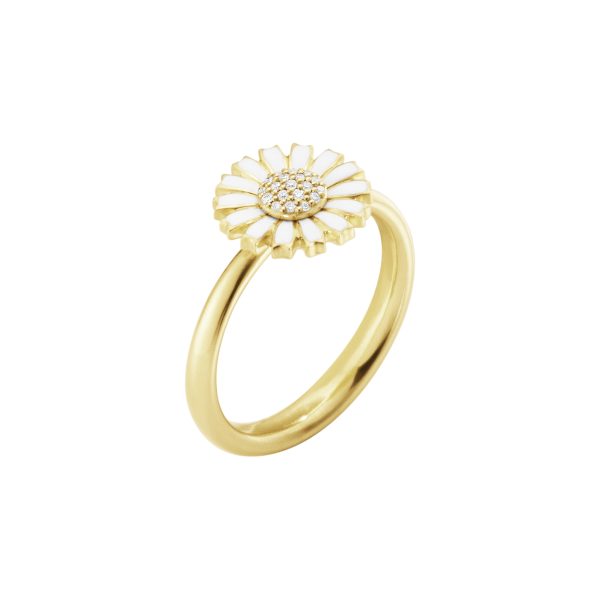 Daisy ring sølv forgylt 11mm m/ diamanter