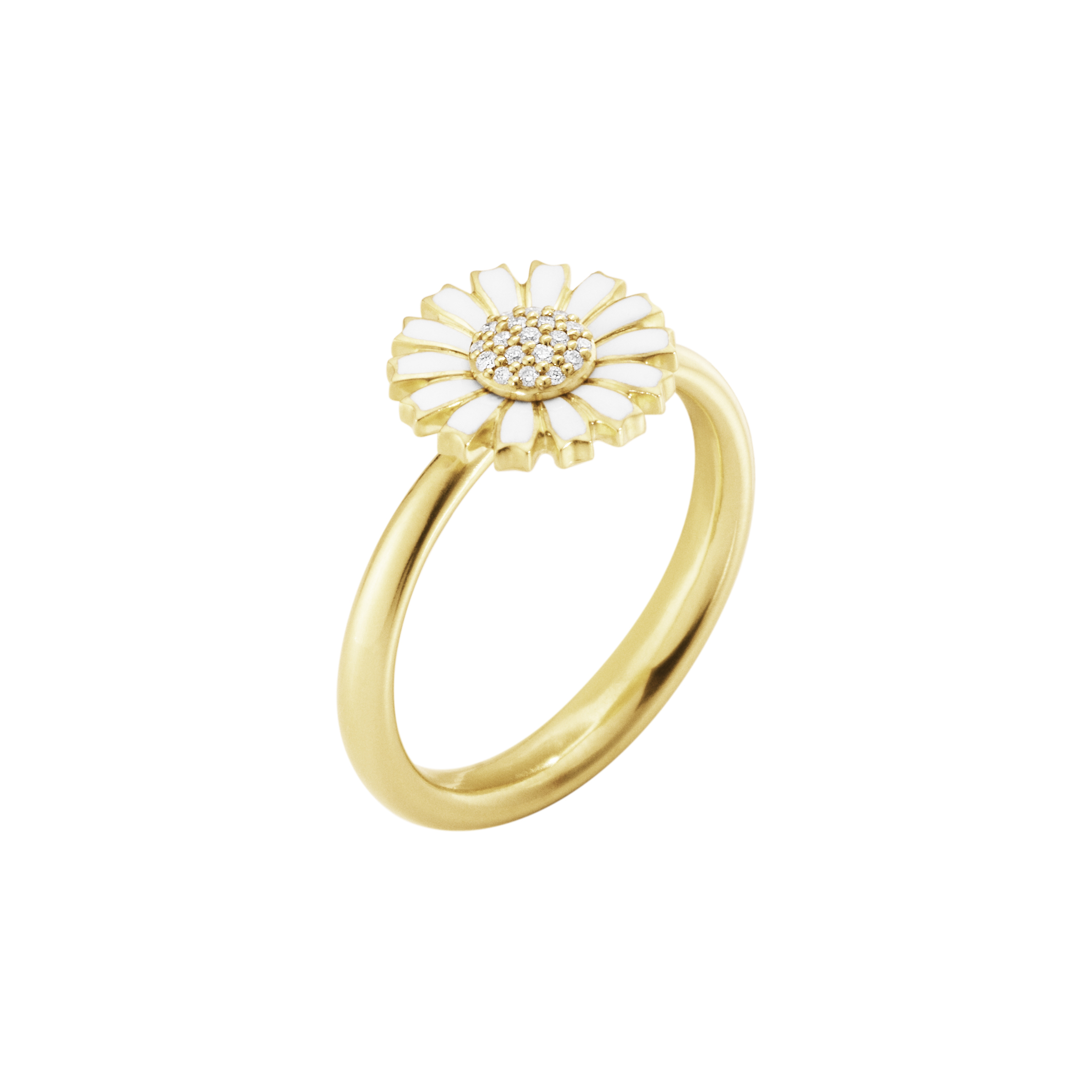 Daisy ring sølv forgylt 11mm m/ diamanter