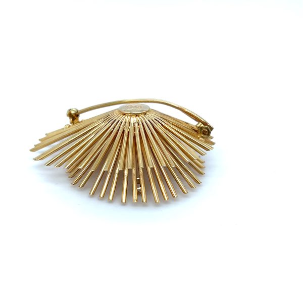 Vintage - Gult gull Brosje m/ perle og diamant - Bilde 3