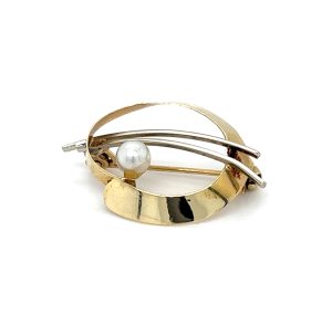 Vintage - Gult gull Brosje m/ perle