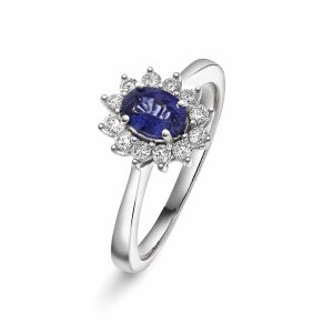 Hvitt gull rosettring m/ 0,50ct safir og diamanter