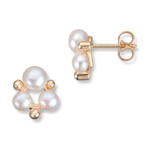 Gult gull ørepynt m/ 6 ferskvann kulturperler