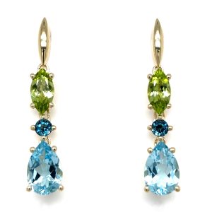 Gult gull heng ørepynt m/ Peridot og Topazer