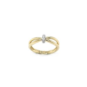 Gult og hvitt gull ring "kryss" m/ 0,03ct W Si diamanter