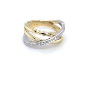 Gult og hvitt gull ring m/ 0,12ct W Si diamant