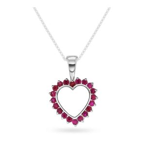 Hjerte anheng i hvitt gull med rubin  Hvitt gull.