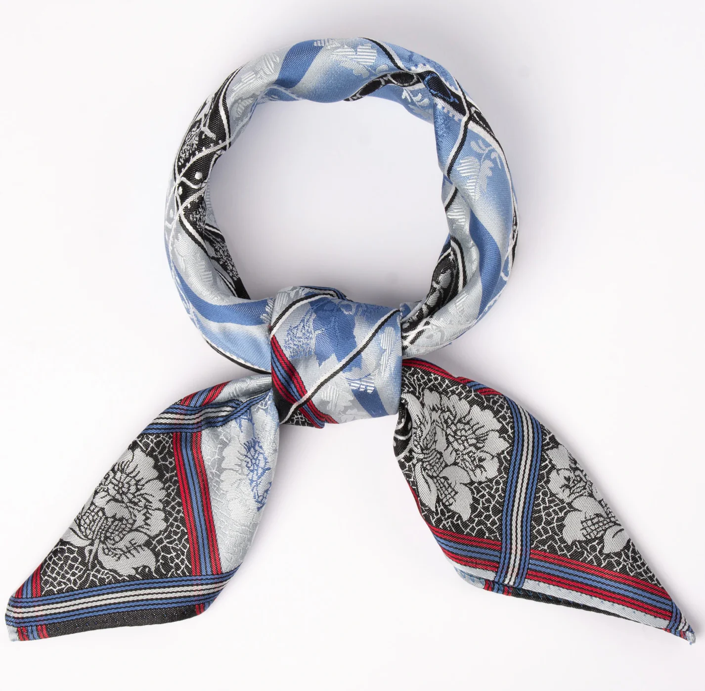 Eufemia silkeskjerf 70x70cm - Blå/hvit