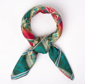 Eufemia silkeskjerf 70x70cm - Rød/Grønt