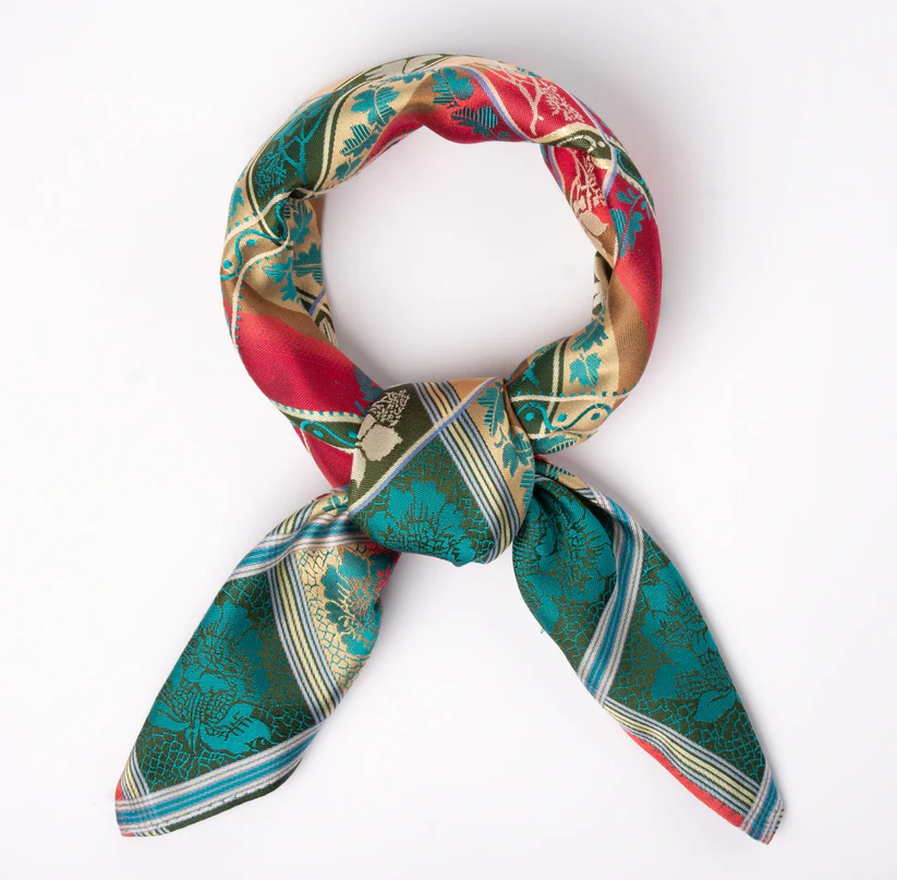 Eufemia silkeskjerf 70x70cm - Rød/Grønt