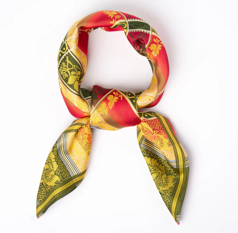 Eufemia silkeskjerf 70x70cm - Gul/Grønt