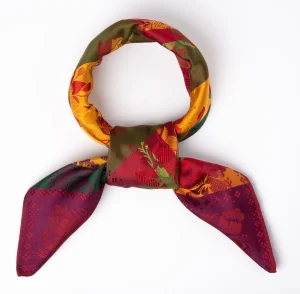 Gabriella Silkeskjerf  70x70cm - Rødt/Gul