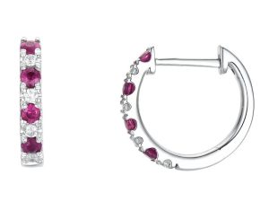 Hvitt gull øreringer m/ diamanter og rubiner