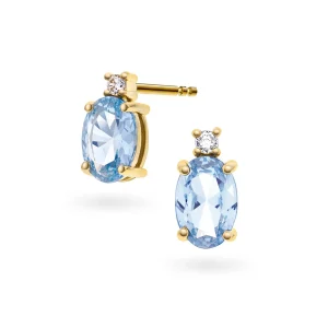 Øredobber gull med syntetisk blå spinell