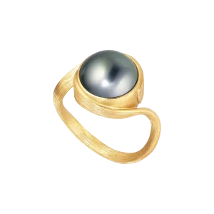 Vega Curl Ring gull m/ Tahiti perle