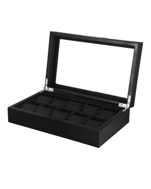 Klokkeboks for 10 ur. Sort MDF m/vindu