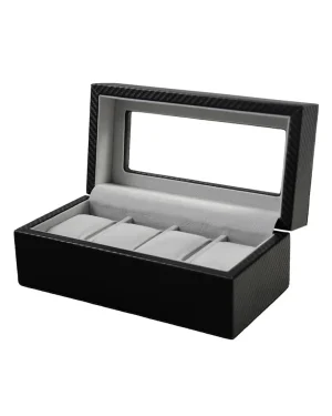 Klokkeboks for 4 ur. Sort MDF m/vindu