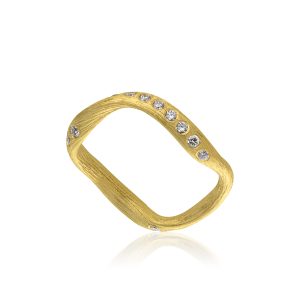 Vega Curl Ring gull m/ diamanter