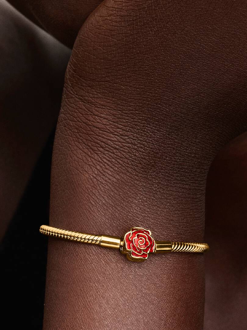 Forgylt Disney Beauty and the Beast Enchanted Rose Snake Chain Bracelet - Bilde 4