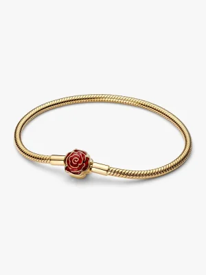 Forgylt Disney Beauty and the Beast Enchanted Rose Snake Chain Bracelet