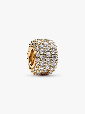 Forgylt Funklende Trippel Rad Pavé Charm