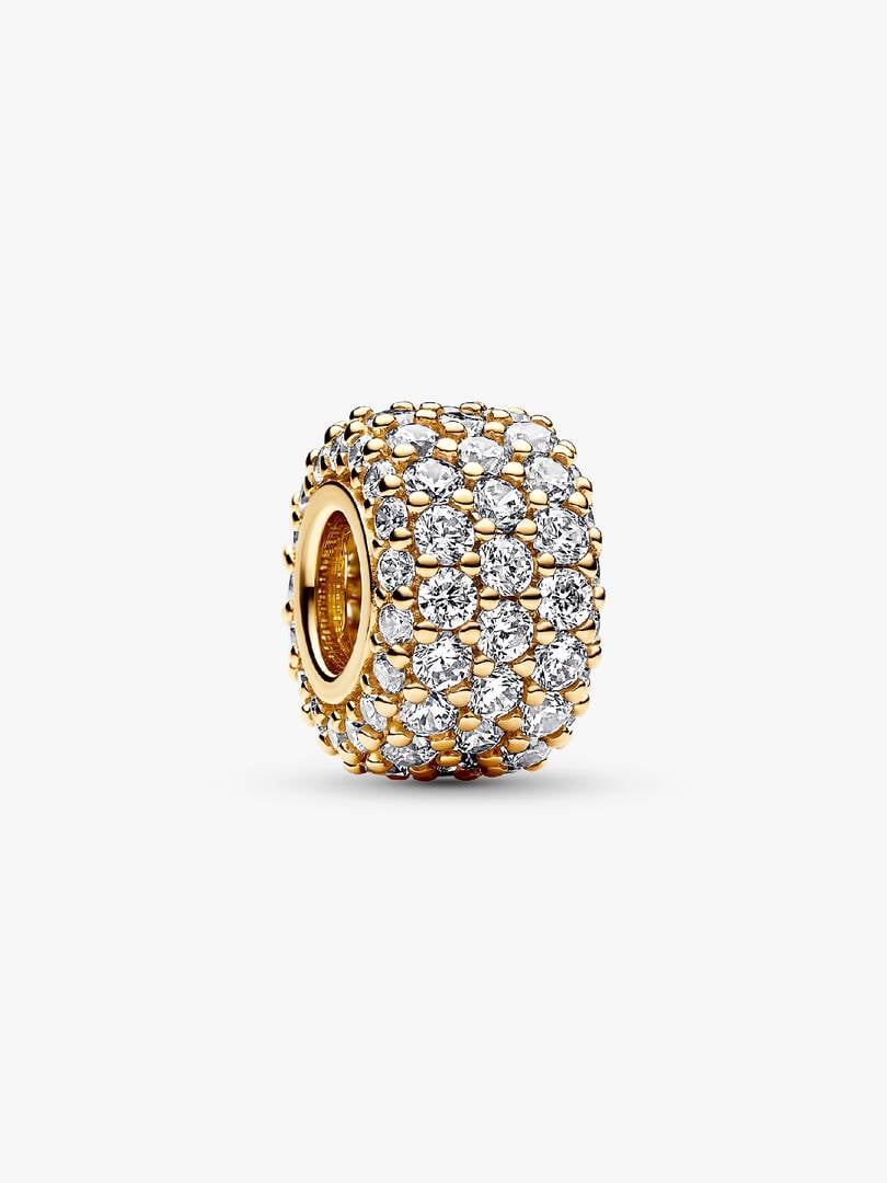 Forgylt Funklende Trippel Rad Pavé Charm