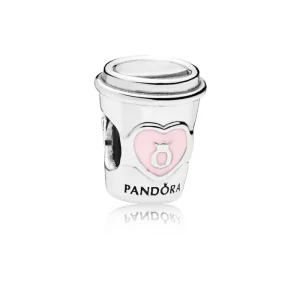 Sølv "Take a coffe break" Charm m/ rosa emalje