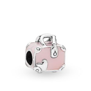 Sølv Koffert Charm m/ rosa emalje
