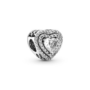 Sølv Charm hjerte m/ klar cubic zirkonia