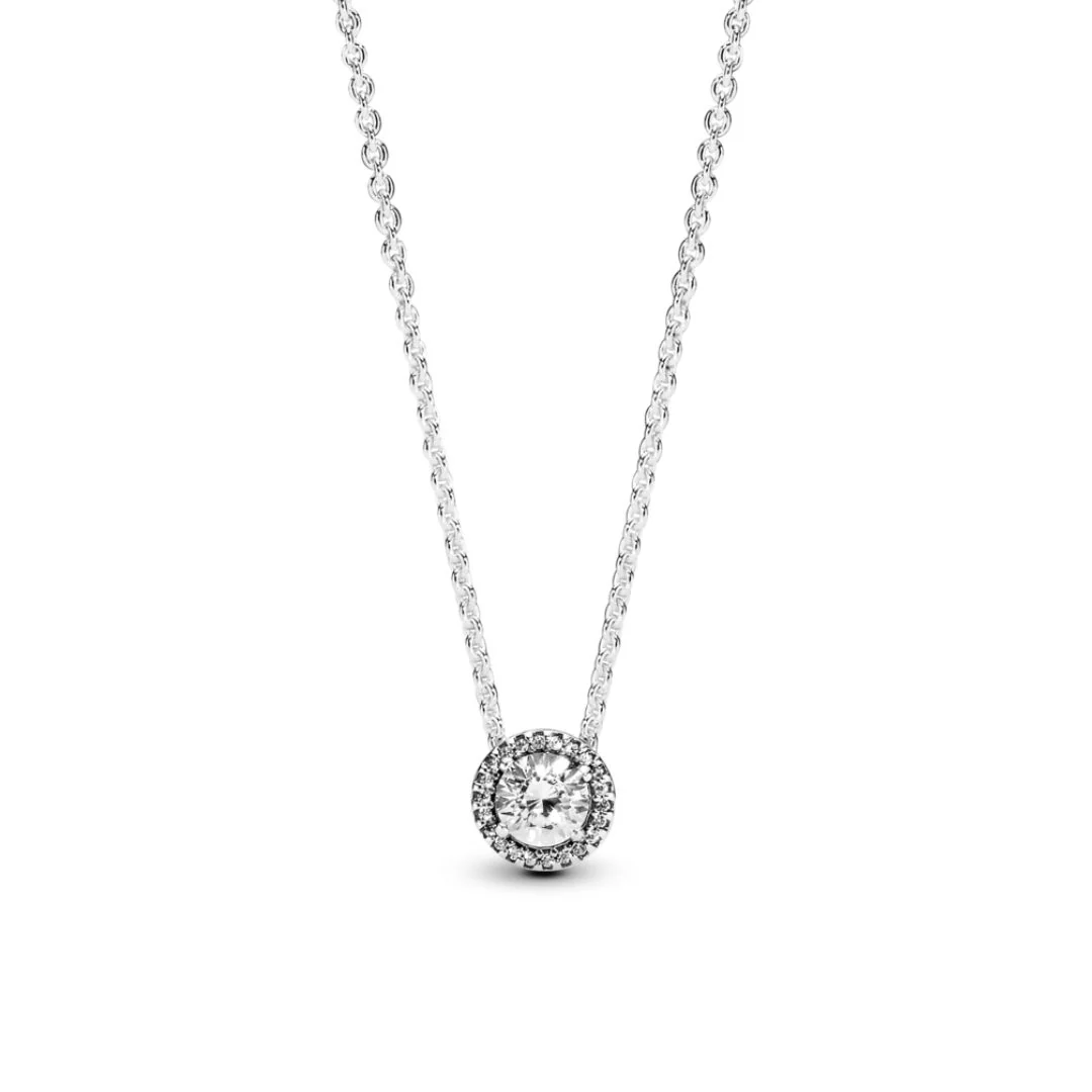 Sølv kjede med rosett anheng m/ cubic zirkonia 45cm