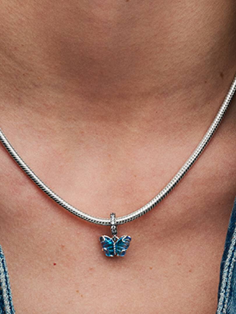 Sølv Sommerfugl Hengende Charm m/ Blå Muranoglass - Bilde 2