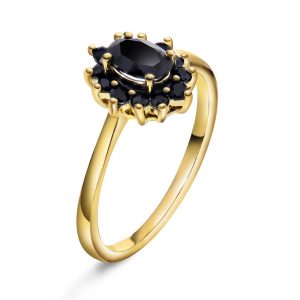 EC1914 Ring i gull med sort safir, gult gull