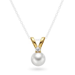 EC1914 Anheng i gull med perle og diamant 0,05 ct WSI, gult gull