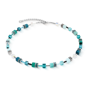 Coeur de Lion GeoCUBE® Iconic halskjede Teal sølv
