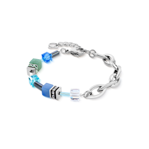 Coeur de Lion GeoCUBE® Chunky Chain armbånd sølv-blå