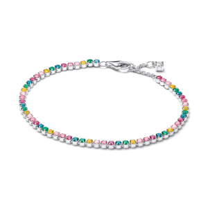 Pandora – Sølv tennis armbånd m/ multicolour cubic zirkonia