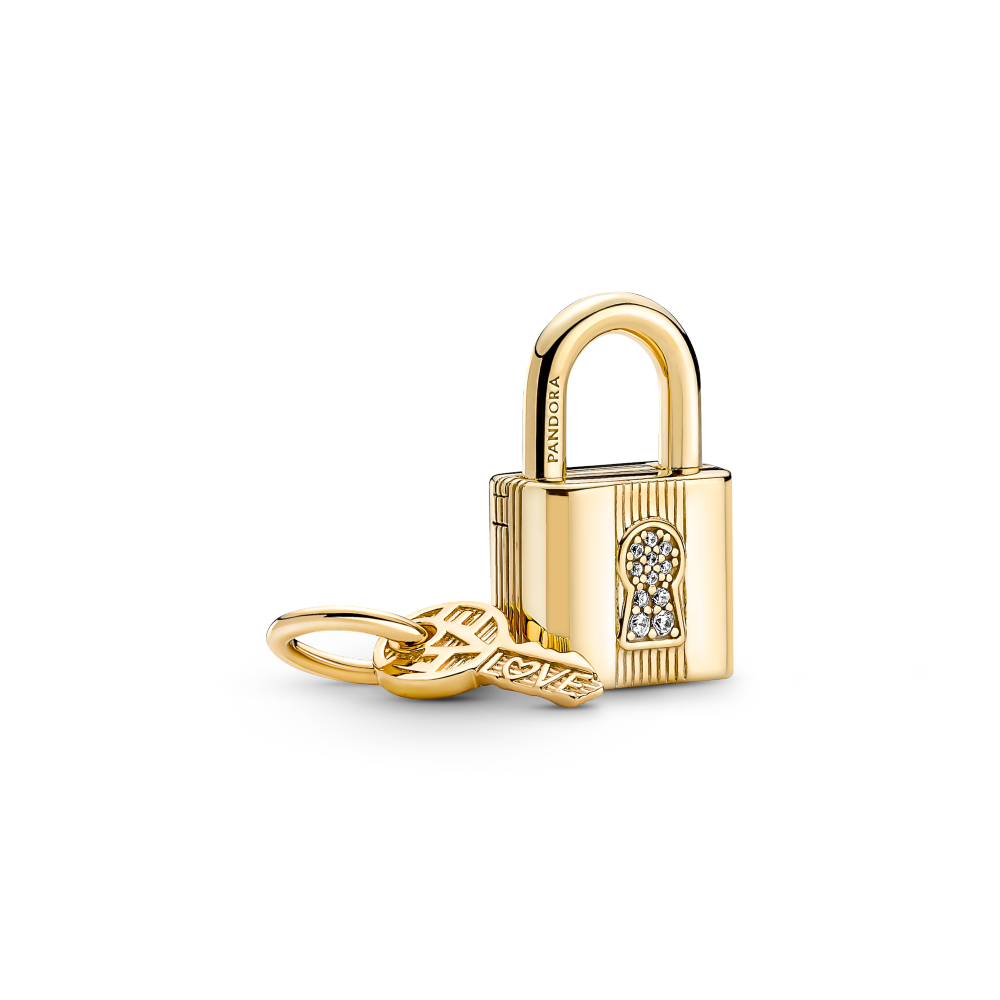 Forgylt Hengelås og Nøkkel Hengende Charm