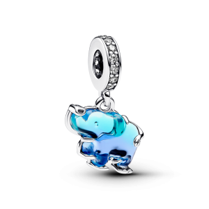 Sølv Elefant Hengende Charm m/ Blå Muranoglass