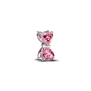 Rosa sløyfe sølv charm m/ cubic zirkonia