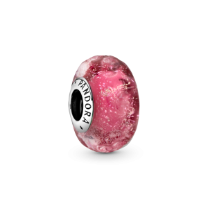 Sølv Charm m/ bølget fancy rosa muranoglass