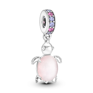 Sølv hengende Charm skilpadde m/ rosa muranoglass